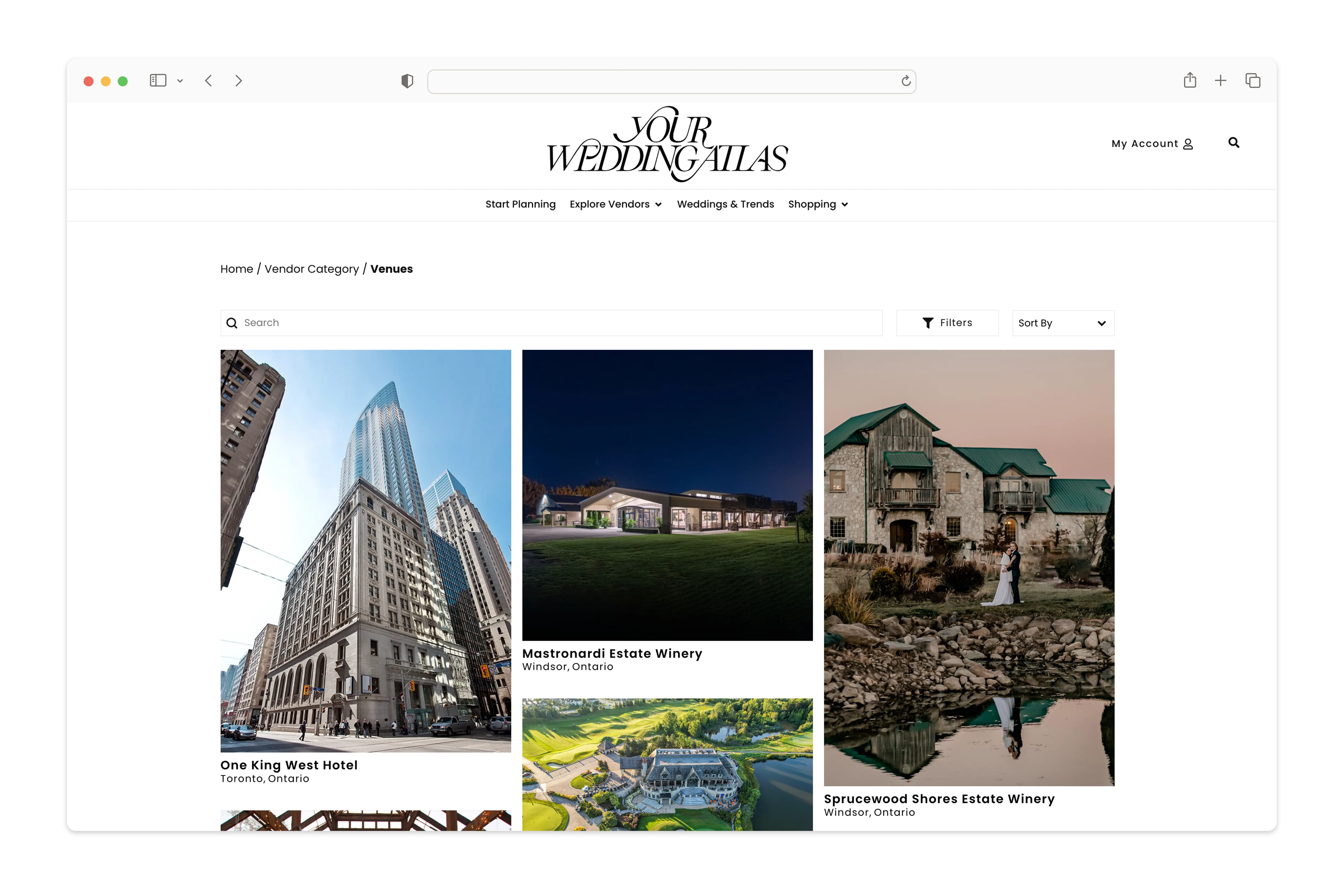Screenshot of Your Wedding Atlas vendor search with Canadian filters for a seamless wedding planning experience.