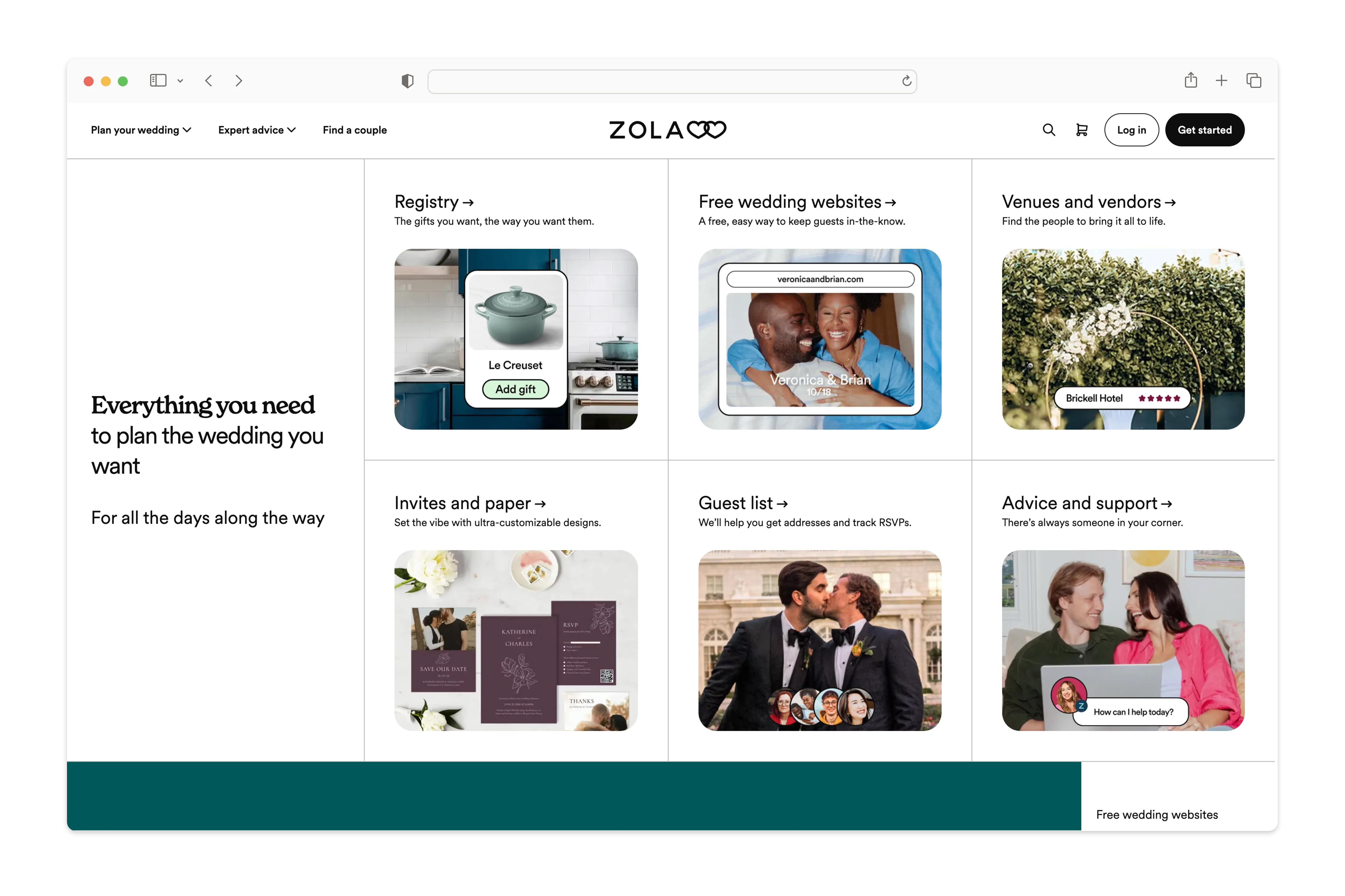 Zola’s wedding registry and vendor search page, focusing on products rather than vendor listings, with limited features for Canadian couples.
