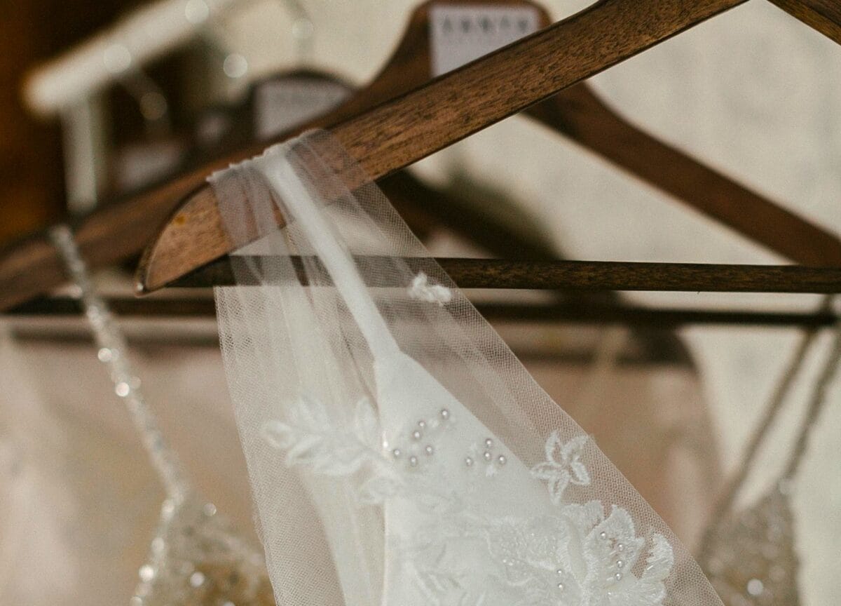 Wedding dresses on hangers
